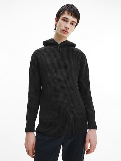 Calvin Klein Ruhák HU553390 | Calvin Klein Combed Cotton Hooded Férfi Pulóver Fekete